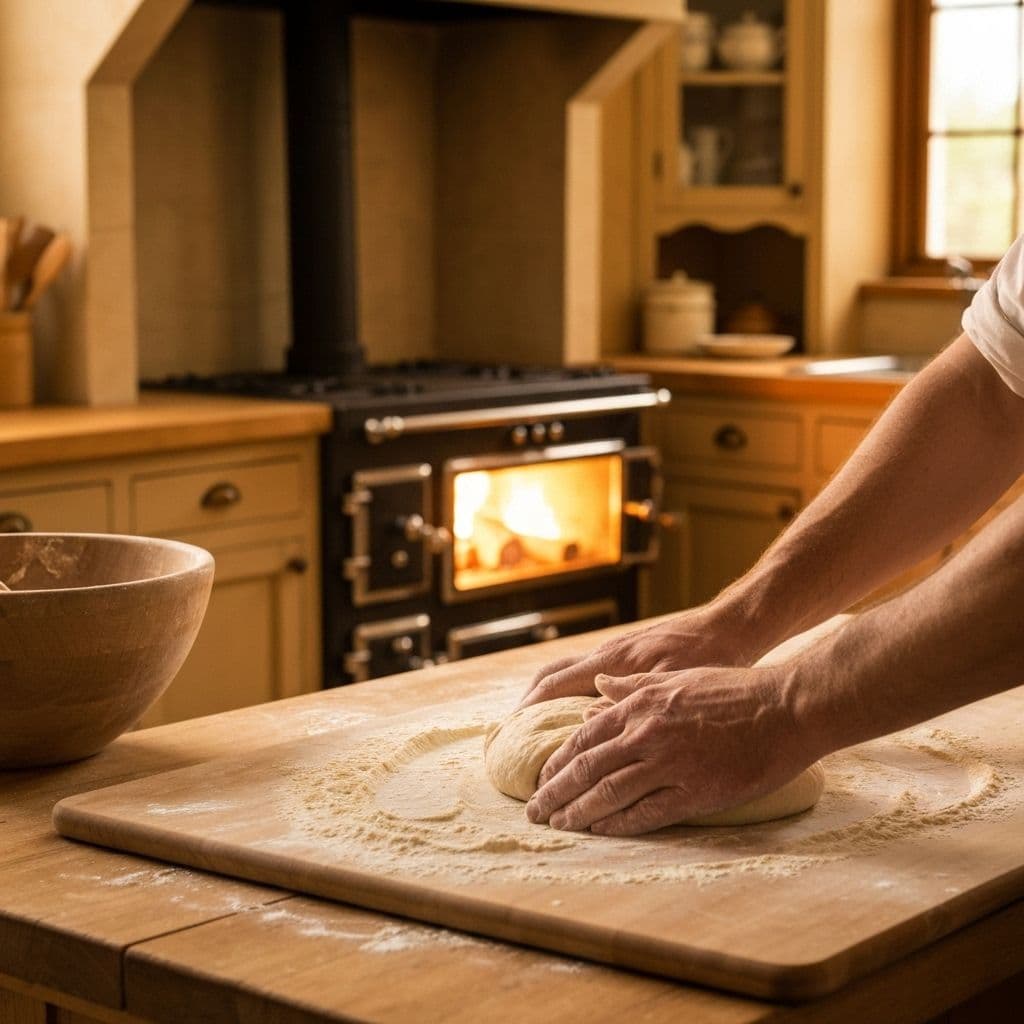 Baker hands kneading artisan bread