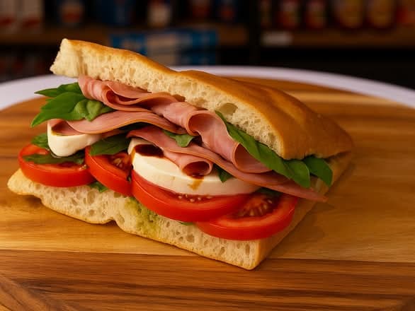 Buonissimo (Mortadella & Bocconcini) sandwich on Focabari bread