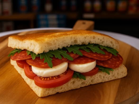 Inferno (Calabrese Salami) sandwich on Focabari bread