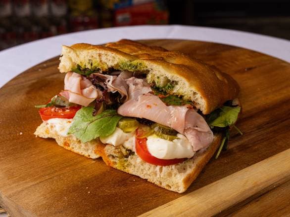 Romano & Juliet (Porchetta & Bocconcini) sandwich on Focabari bread
